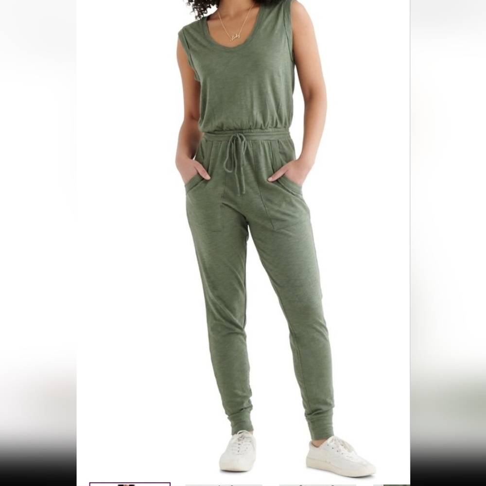 Lucky Brand Olive Green Sleeveless Drawstring Jumpsuit